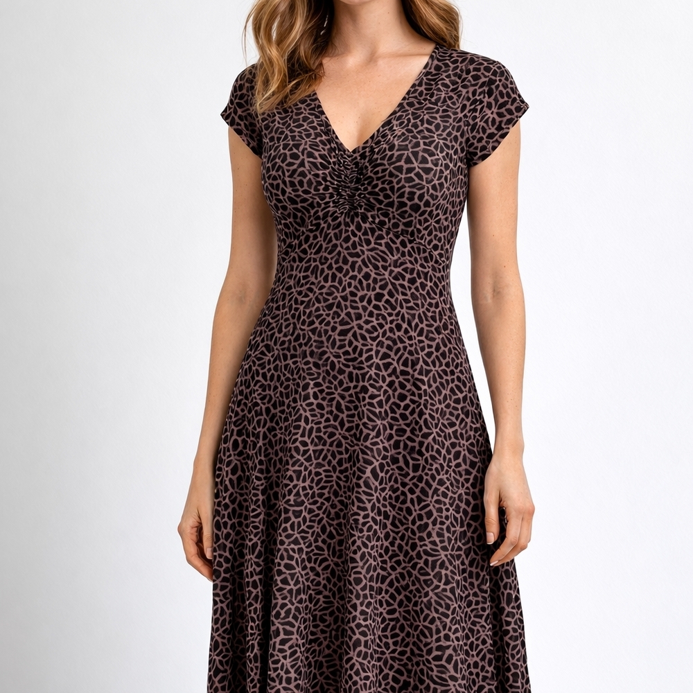 Fresh Produce Brown Printed V-Neck Midi Dress